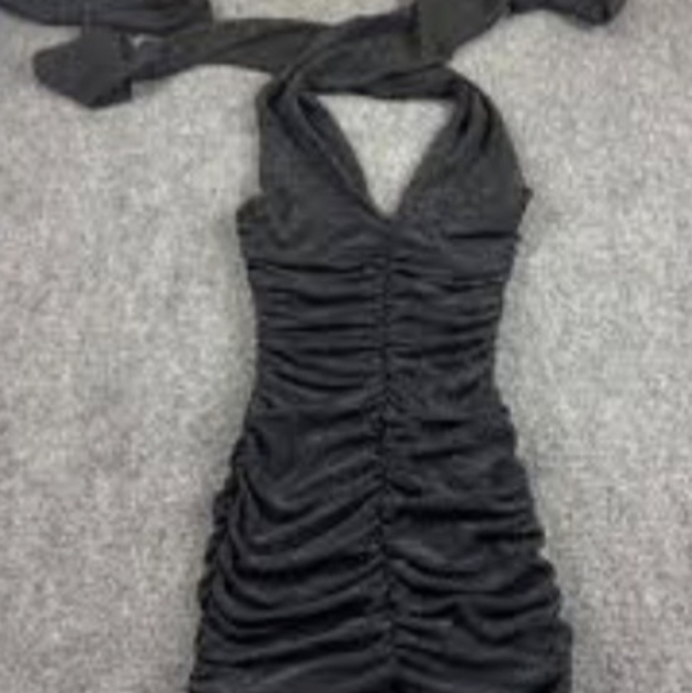 Fredericks Of Hollywood Ruched Halter Neck Dress Vintage Lurex L